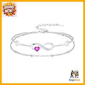 Sterling Silver Infinity Heart Anklet Adjustable Birthstone Jewelry Elegant